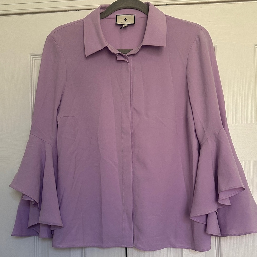 {Tuckernuck} Lavender Ruffle Sleeve Button-Down Blouse
